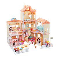 Set Perabot Rumah Boneka Mainan dengan Lampu dan Semprotan Mini Villa Mainan untuk Rumah Boneka Mewah