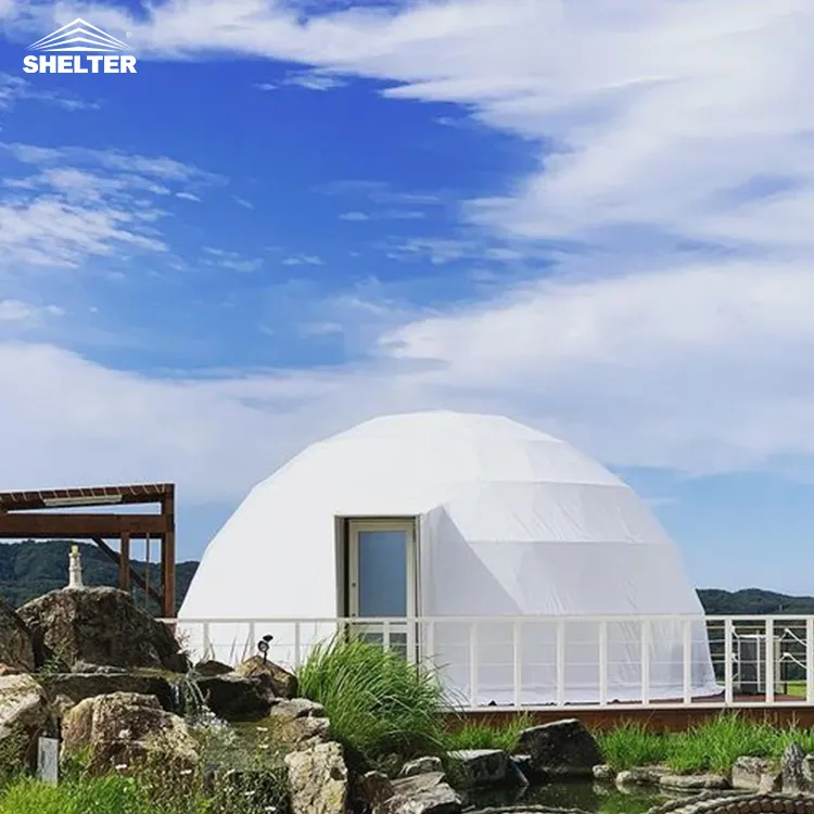 6 m bis 8 m Durchmesser Luxus-Igloo-Haus im Freien wasserdichtes Camping-Igloo Übernachtung geodätisches Kuppelzelt mit Bad und Schlafzimmer