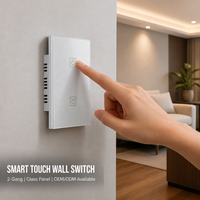 Interrupteur tactile intelligent WiFi Barep, interrupteur d'éclairage 2 voies avec contrôle par application Smart Life et fonction de minuterie, homologué cETLus, blanc