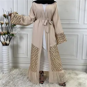 Toptan türkiye mütevazı Dubai EID Robe satış Abaya Online katı renk lüks Abaya kadınlar müslüman elbise Sequins açık Abaya