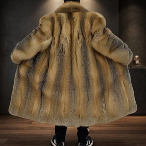 Veste d'hiver chaude et imperméable en fourrure de renard longue et moelleuse de haute qualité, sur mesure, pour hommes, avec rembourrage en duvet et fourrure de renard véritable dorée - Product Image 3