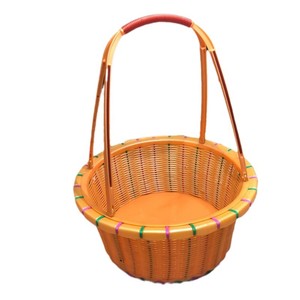 Imitation Rattan <b>Basket</b> Oval Plastic Handle M Size Portable Storage For Fruits Vegetables Snacks - Product Image 3