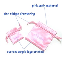 Sac à cordon en satin de soie rose imprimé avec logo personnalisé, vente en gros, pochette en satin pour cheveux, bijoux, etc.