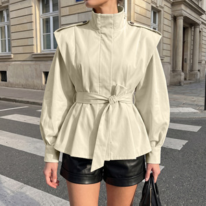 Custom OEM ODM Women <strong>Trench</strong> <strong>Coat</strong> Manufacturer Private Label Stand Collar Belted Loose Fit Midi Overcoat Autumn Winter Wholesale - Product Image 1