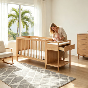 Luxury Diaper Table Multifunctional Baby Wood Beds with <b>Drawers</b> <b>6</b> In 1 Baby Cribs for 0 -<b>6</b> Years - Product Image 4
