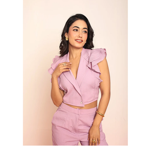 Chemisier Blazer Court à Volants pour Femme – Haut Décontracté Tendance Été – Blouse Chic et Élégante pour le Travail – Tenue Confortable et Stylée - Product Image 3