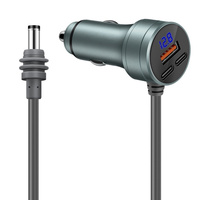 Kabel Colokan Pemantik Rokok Mobil 12V 24V dengan Voltmeter Digital, Pengisi Daya Mobil 3-Port USB & Type-C ke Kabel Daya DC 5.5x2.1mm Male