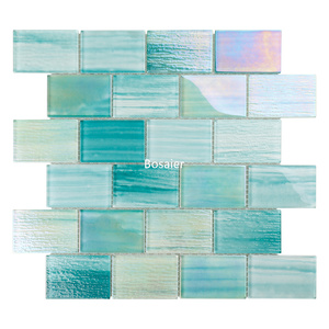 Mosaïque de verre <span class=keywords><strong>vert</strong></span> texturée artisanale, effet mousse marine iridescent, rectangulaire, pour piscine de style lagune tropicale, <span class=keywords><strong>d</strong></span>écoration <span class=keywords><strong>d</strong></span>'hôtel - Product Image 6