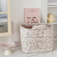 Panier de rangement moderne en polyester rose et bleu à fleurs, avec poignée, grande capacité, pliable, portable, pour vêtements et linge, pour la maison