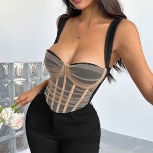 Women Bones Corset Bustier with Cup Lace up Transparent Mesh See Through Push up <strong>Bodice</strong> Shaper Corset Base <strong>Bra</strong> for Wedding Gown - Product Image 1
