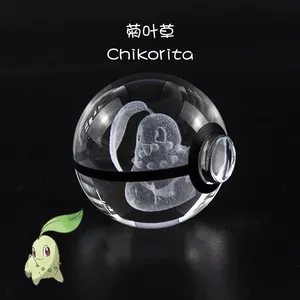 Factory Direct Sell 50mm 80mm 3d Laser Engraving Custom Decor Led Light Crystal Poke Ball Crystal Glass Ball With Led Base