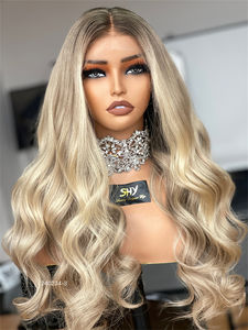 Perruque de luxe vierge blonde sans colle avec devant en dentelle, délié pré-plumé personnalisable à vos demandes, vendeurs de stock direct transparent - Product Image 5