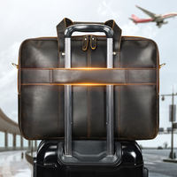 Vintage Crazy Horse cuir 17 pouces mallette pour ordinateur portable hommes bureau sac en cuir véritable grande capacité et Portable