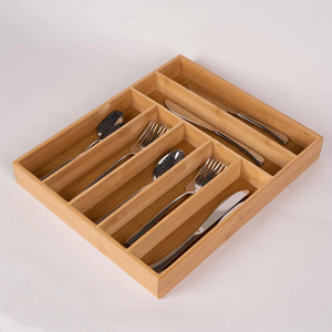 Bambou Cuisine Tiroir Organisateur Argenterie Ustensiles Plateau Titulaire avec Compartiments pour Couverts - Product Image 5