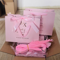 Sac shopping rose en carton blanc écologique, personnalisé avec logo imprimé, poignée en ruban, recyclable, emballage cadeau de luxe, vente chaude