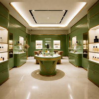 Edgy Luxe Cosmetics Boutique Featuring Tiered Open Shelves, Partial Enclosure Checkout, and Integrated LED Display Shelves