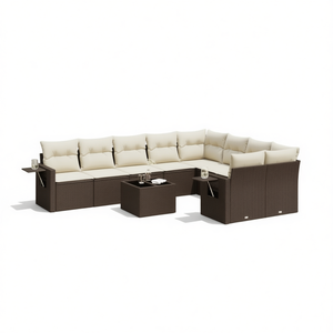 Conjunto de Sofás de Jardín de Mimbre Sintético Color Marrón, Muebles Plegables para Exteriores, Diseño Contemporáneo, Cojines de Espuma de Alta Densidad - Product Image 1