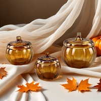 LANJO Bougeoir en verre personnalisé parfumé à la citrouille, en cire de soja naturelle, décoration d'automne pour la maison, ornement effrayant pour Halloween et Thanksgiving
