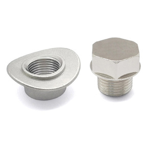 Saddle-Style M18x1.5 Weld Bung & Plug Set | Stainless Steel Nut + Nickel-Plated Steel Plug for Exhaust Systems - Product Image 1
