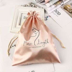 Sacs de rangement pour extensions de cheveux et perruques, en satin noir, avec cordon de serrage, logo personnalisé, recyclables, taille personnalisable pour l'emballage de mèches de cheveux - Product Image 4