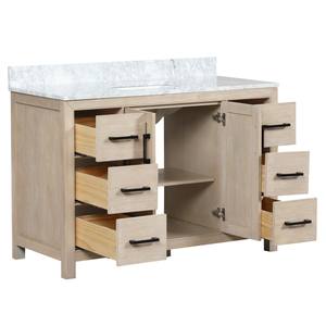 Meuble-lavabo de salle de bain en bois massif et contreplaqué, style transitionnel, en chêne laitier, avec vasque en céramique, résistant à l'eau, fabriqué au Vietnam - Product Image 3