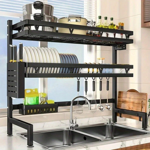 Countertop Sink 2-Layer Tiers Chopping Board Utensil Holder Kitchenware Hanging <b>Dish</b> Bowl Drying Drainer Shelf Rack - Product Image 4