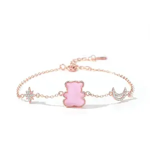 Cute little bear moon and star charm bracelets women sterling silver cute fashion jewelry bear necklace earrings sets