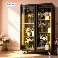 Refrigerador Comercial para Exhibición de Flores con Puerta de Vidrio, Refrigerador Floral con Sistema de Enfriamiento por Aire para Floristería, Diseño Moderno en Negro