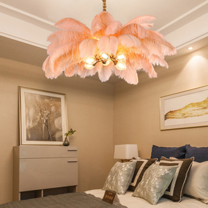 Lámparas de Techo de Plumas de Avestruz Naranja, Lámpara Colgante Romántica de Plumas de <span class=keywords><strong>Cisne</strong></span> Rosa, Decoración de Dormitorio, Araña de Esferas de Cobre - Product Image 5