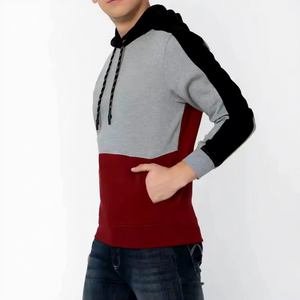 Sweat à capuche pour homme, coupe classique, décontracté, automne, gris, rouge, noir, manches longues, tricoté en molleton bouclette - Product Image 3