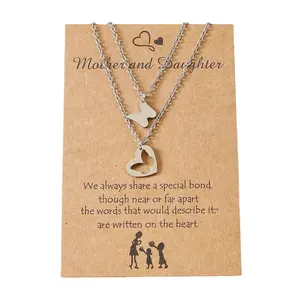 New Mother and Daughter Stainless Steel Necklaces Sets Kraft Paper Cards Butterfly and Heart Shaped Necklace Set for Women