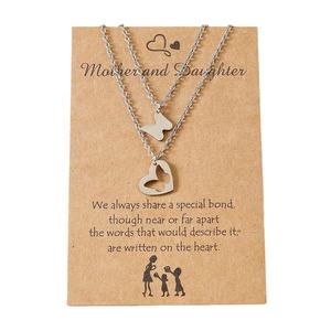 ชุดสร้อยคอสแตนเลสแม่ลูกใหม่,การ์ดกระดาษคราฟท์ชุดสร้อยคอรูปหัวใจและผีเสื้อสำหรับผู้หญิง - Product Image 2