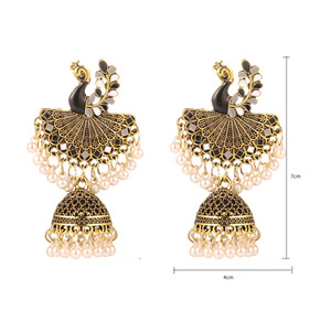 Boucles d'oreilles Jhumka géométriques rétro ethniques pour femmes, bijoux indiens, fleur dorée, pendentif en forme de cloche, boucles d'oreilles pendantes (KER825) - Product Image 2