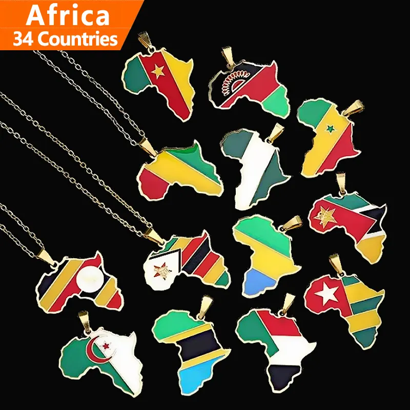 Collana con bandiera all'ingrosso in acciaio inossidabile personalizzata diverse contee dell'Africa
