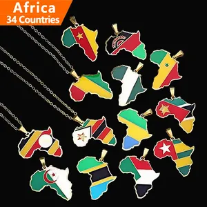 Custom Different Counties Of Africa Link Chain Men Women Wholesale Stainless Steel Flag Necklace