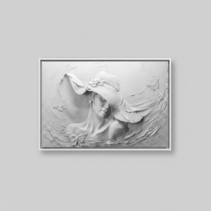 Elegant Woman Portrait <b>Canvas</b>: White Bas Relief Print Artwork,WHITE <b>FRAMED</b> <b>CANVAS</b> - Product Image 2