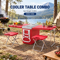 Glacière à roulettes 28L avec table et chaises pliantes, boîte à glace, pour voyage, plage, fête, résistante aux chocs, OEM