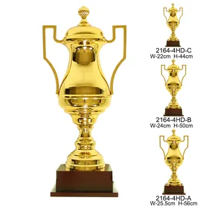 Custom High Quality metal Die cast sports trophy cup gold color wooden base champion trophy support custom plate for events