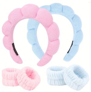 Set de Diademas Trenzadas Color Block con Pulseras, Diadema Suave de Felpa para Lavar la Cara, Maquillaje, Spa, Cuidado de la Piel, Regalo de 4 Piezas - Product Image 3