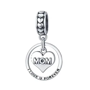 925 Sterling Silver I Love u Forever Mom Mother Engrave Beads fit Charm Bracelet & Bangle Women Jewelry Mother Gift