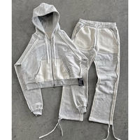 Ensemble survêtement décontracté homme surdimensionné style rétro délavé à l'acide avec sweat à capuche zippé et pantalon de jogging pour l'automne