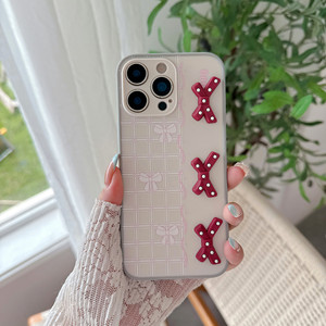 Coque de téléphone antichoc en TPU+PC sans cadre, motif paysage urbain peint par pulvérisation, avec autocollant nœud 3D à pois stéréo couleur unie pour 12/13/14/15/16/17 - Product Image 2