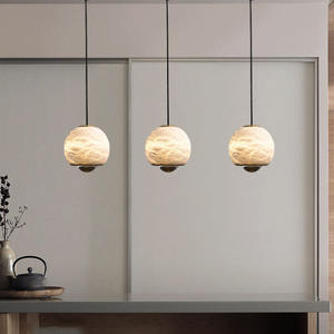 Lustre suspendu décoratif moderne de luxe en cuivre et marbre avec LED pour villa, chambre et hall d'entrée - Product Image 3