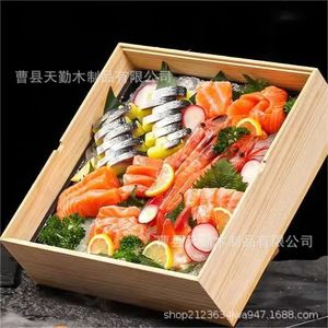 Wooden Sushi Packaging <b>Box</b> Rectangle <b>Pine</b> Portable Food Takeaway Container - Product Image 1