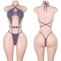 Tenues de danse exotiques : Bodys à lacets découpés en tissu à paillettes argentées, style string, pour pole dance, clubwear et ensembles de festival