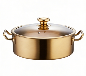 Marmite de Luxe Zunke en Acier Inoxydable Doré avec Couvercle en Verre - Serveur de Buffet Commercial pour Hôtels et Restaurants - Product Image 1