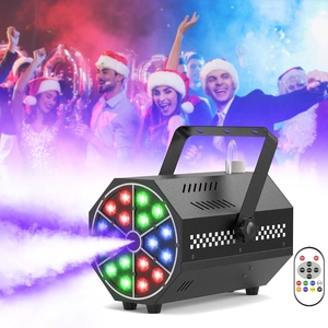 Machine à fumée professionnelle mini 500W pour effets de course hippique sur scène, idéale pour la décoration de fêtes d'Halloween, avec 18 LED colorées et télécommande - Product Image 1