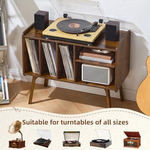 Support de tourne-disque moderne avec 4 armoires pouvant contenir 220 albums, pieds en bois de hêtre, écologique, réglable, support de <span class=keywords><strong>vinyle</strong></span> brun, étagère de rangement - Product Image 6