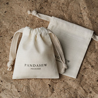 Sac à cordon en coton et lin personnalisé avec logo PandaSew, petit sac cadeau pour bracelet, bague, boucles d'oreilles, emballage cadeau, pochette à bijoux
