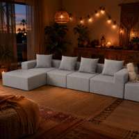 Großes Modernes Konvertierbares Modulares Ecksofa-Set Mittelgrau Schaumstoffgefüllter Stoff Apartmentfreundliches Wohnzimmer-Sofa